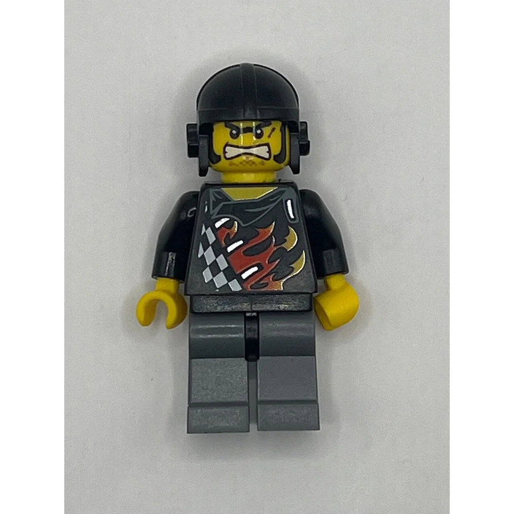 Lego World Racers Minifigure Black Torso Flame Skull Helmet Wr025